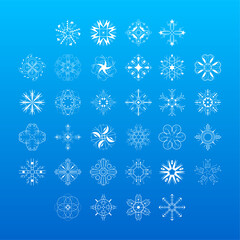 Set White Colleciton Line Snowflake Winter Decoration Elements Vector Design Style