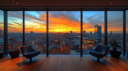 Fototapeta premium City Sunset Panorama from a Luxurious Apartment