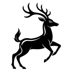 Black embossed Christmas deer jumping silhouette vector Illustration, Vector outline Design, or Line Art