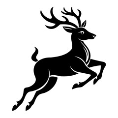Black embossed Christmas deer jumping silhouette vector Illustration, Vector outline Design, or Line Art