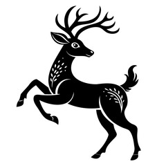 Black embossed Christmas deer jumping silhouette vector Illustration, Vector outline Design, or Line Art