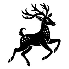 Black embossed Christmas deer jumping silhouette vector Illustration, Vector outline Design, or Line Art
