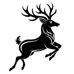 Black embossed Christmas deer jumping silhouette vector Illustration, Vector outline Design, or Line Art