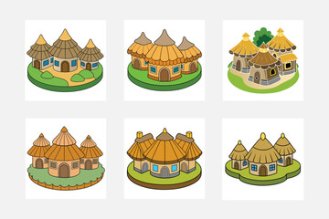 A medieval village with cottages vector illustration 