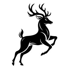 Black embossed Christmas deer jumping silhouette vector Illustration, Vector outline Design, or Line Art