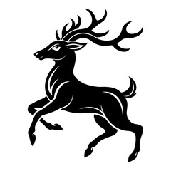 Black embossed Christmas deer jumping silhouette vector Illustration, Vector outline Design, or Line Art