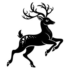 Black embossed Christmas deer jumping silhouette vector Illustration, Vector outline Design, or Line Art