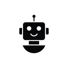 Robot icon. Simple solid style. Cute smiling bot, chatbot, ai, chat, voice, assistant, service, virtual, technology concept. Black silhouette, glyph symbol. Vector illustration isolated.