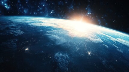 Fototapeta premium A breathtaking view of Earth from space, showcasing the curvature and sunrise over the horizon.