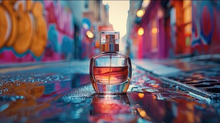 Elegance perfume reflects the spirit of urban women, positioned against a backdrop of colorful street art.