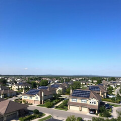 Suburban neighborhood where every house features solar panels on their roofs