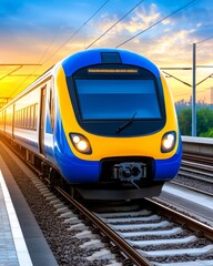 Naklejka premium Modern High Speed Train at Sunset Railway Transportation