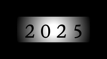 Happy new year 2025 number with light on black background