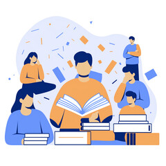 A collection of illustrations featuring tired and sad individuals. Depicted are exhausted office workers seated at desks, along with fatigued, unhappy, and distressed employees and students.