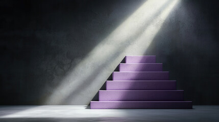 purple pyramid structure illuminated by beams of light against dark background creates dramatic and inspiring atmosphere