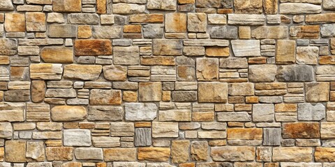 Fototapeta premium Rustic Stone Wall Texture A Seamless Pattern of Varied Beige, Brown, and Gray Stones for Architectural Design