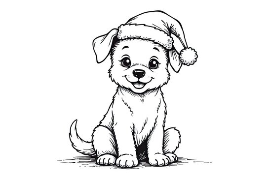 recommend clip art: christmas coloring page. cute dog with santa hat.