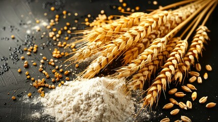 Natural Wheat Flour and Grain Stalks: Pure and Simple Baking Ingredients
