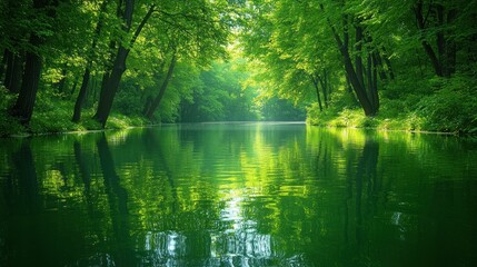 Serene Green River in Lush Forest