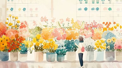 A cheerful minimalist watercolor scene of a vibrant