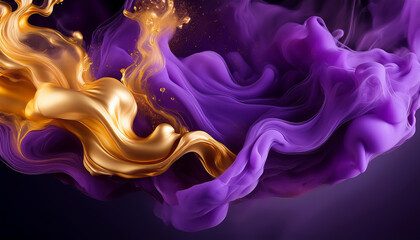 Obraz premium Enchanting Purple and Gold Smoke on Black Background,Luxe Purple and Gold Smoke Artistry with Black Backdrop