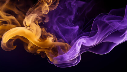 Obraz premium Enchanting Purple and Gold Smoke on Black Background,Luxe Purple and Gold Smoke Artistry with Black Backdrop