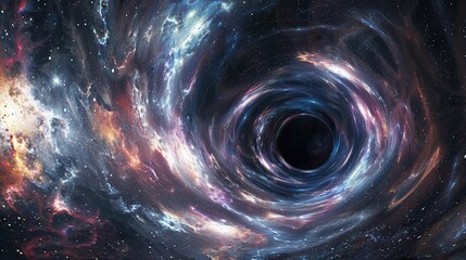 A cosmic observatory floating at the edge of a black hole where scientists and philosophers study the mysteries of the universe