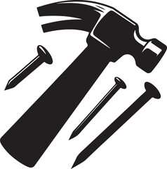 Hammer and nail silhouette vector art illustration