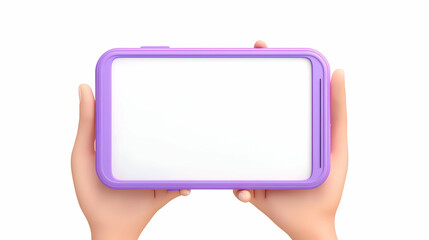 3D Cartoon Hand Holding a Purple Phone with Blank Screen Illustration