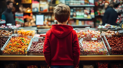 Boy Looking at Candy Display - Realistic Photo