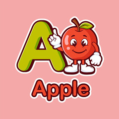 Fototapeta premium Apple cartoon mascot with letter A vector illustration