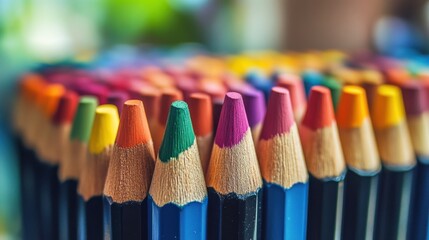 Fototapeta premium A vibrant collection of colored pencils arranged in a colorful pattern.