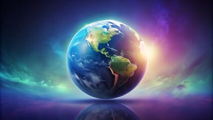 Fototapeta premium Vibrant Earth Globe with Cosmic Background, Showing Landmasses and Oceans