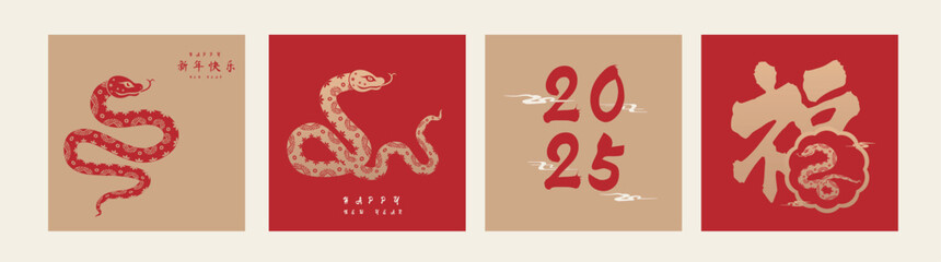 Traditional Chinese Year of the Snake illustration vector 2025