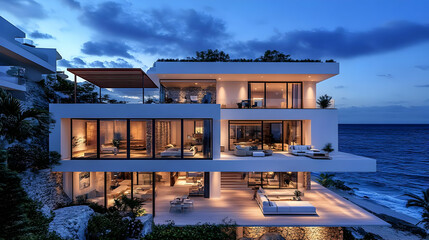 Obraz premium Modern Cliffside Villa with Ocean View 3D Illustration