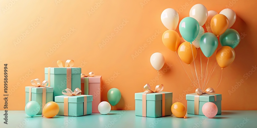 Sticker Pastel Presents and Balloons Celebrate a Festive Occasion