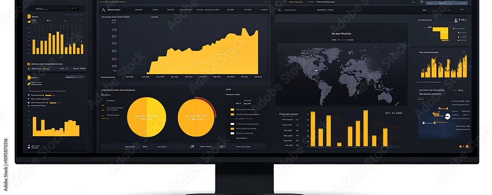 Poster data dashboard displaying analytics with charts, maps, and performance metrics.