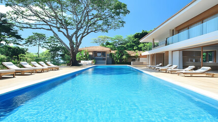 Tropical Villa Swimming Pool with Loungers