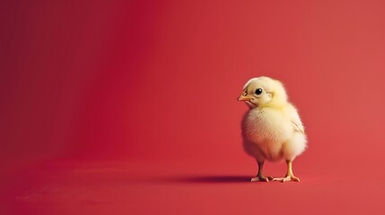 Baby chick isolated on red background