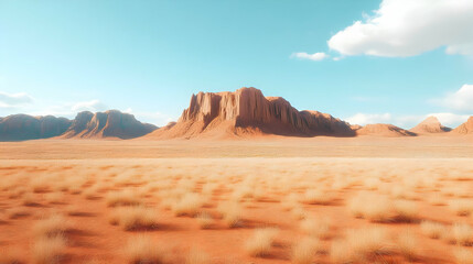 Desert Landscape with Mountains and Grass