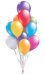 A Cluster of Colorful Helium Balloons Tied Together, Floating on a Transparent Background