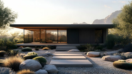 Modern Desert House with Large Windows Illustration
