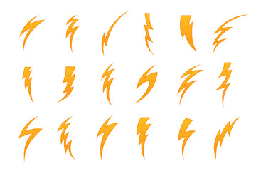 Collection of Curved Orange Lightning Bolt Icons