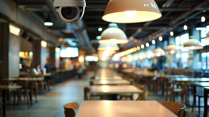 Control in a public place. Modern technology. Hidden security camera in a restaurant or cafe.
