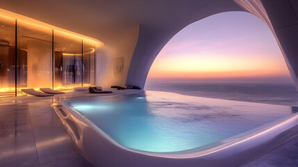 Infinity Pool in Modern Architecture with Ocean View