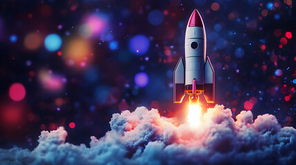 Spacecraft Launching Through Clouds 3D Illustration