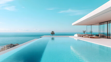 Obraz premium Modern Villa with Infinity Pool and Ocean View - 3D Illustration