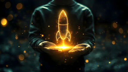 Abstract Illustration of a Glowing Rocket in Hands