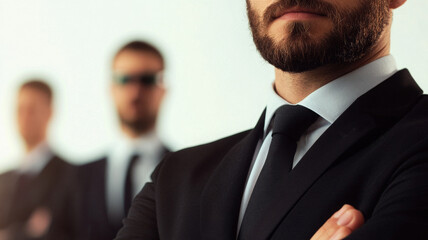 Fototapeta premium Confident businessman in suit with arms crossed, leadership concept