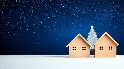 Fototapeta premium Cozy Christmas Houses Winter Night Scene Snowy Landscape Holiday Homes